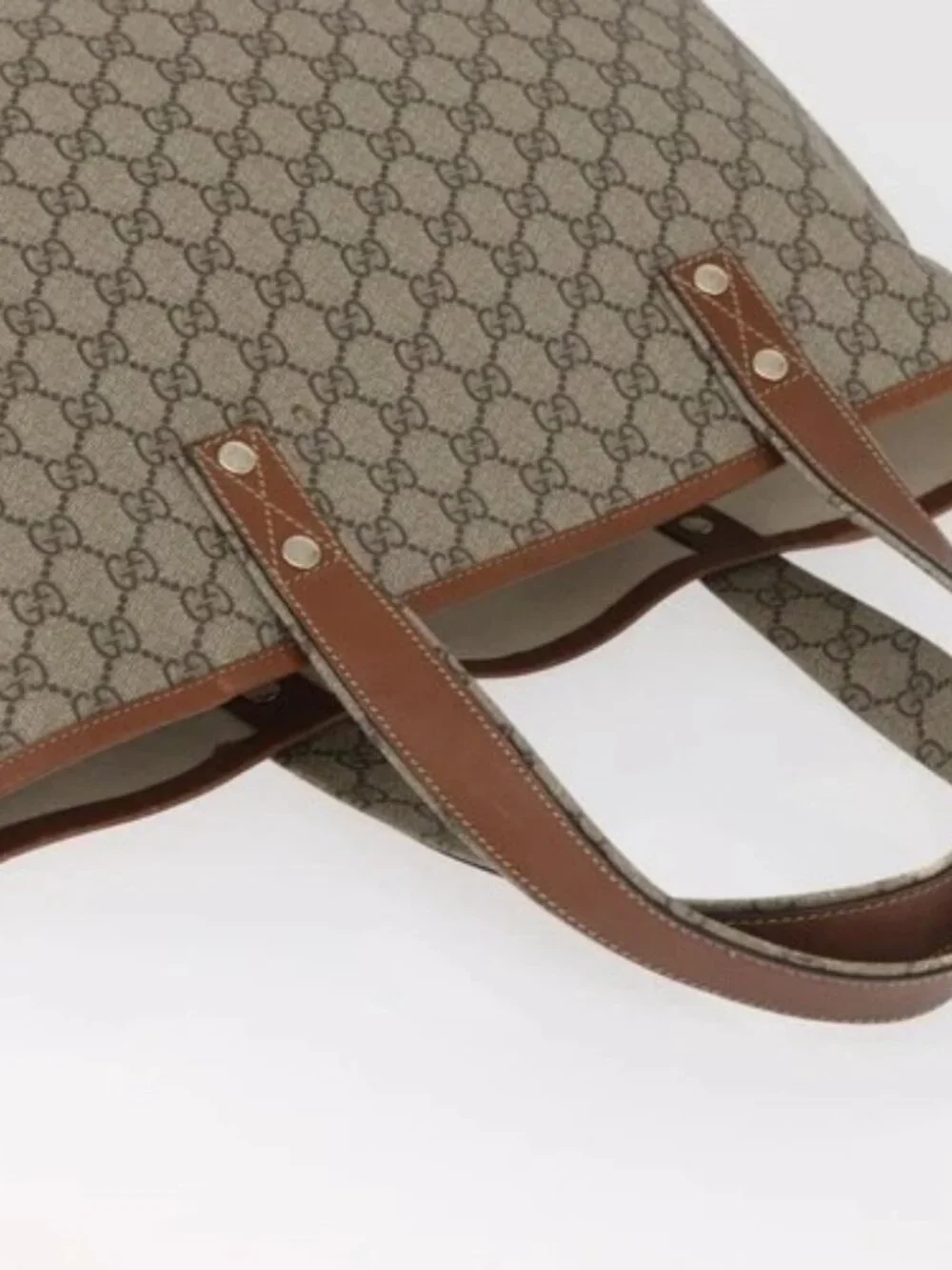 GUCCI GG Supreme Web Sherry Line Tote Bag PVC Beige Gold 211134 Auth BA13026